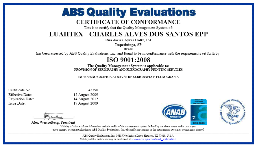 Certificação ABS Quality Evaluations